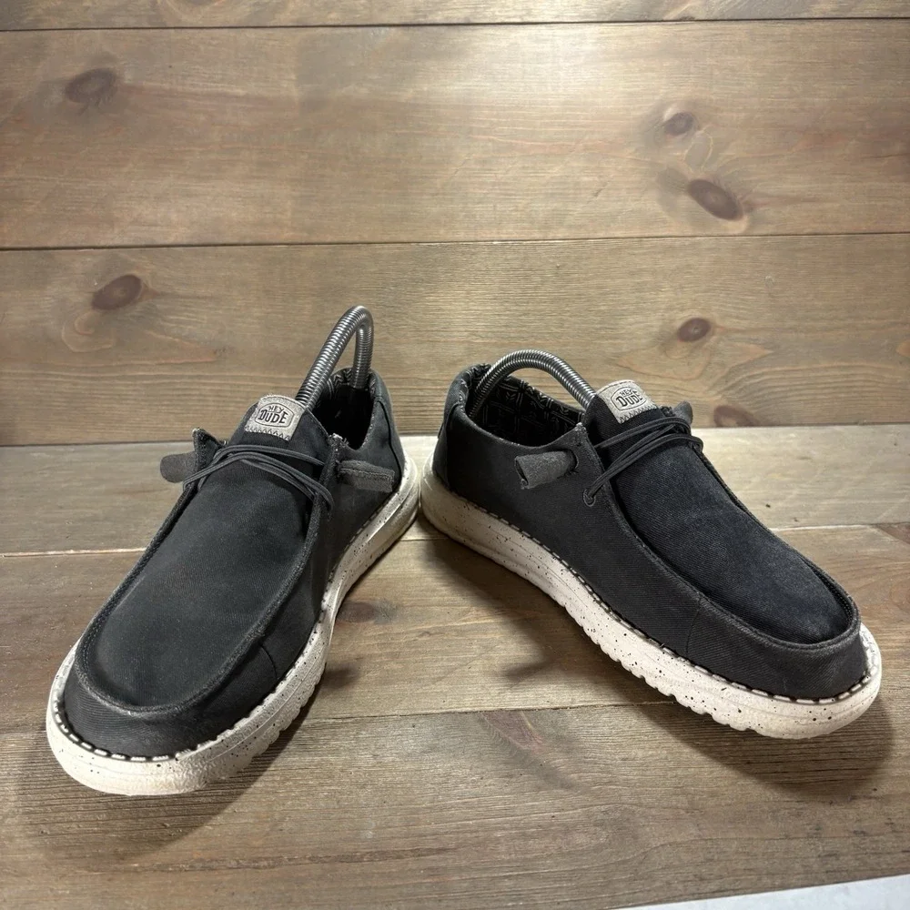 Hey Dude Wendy Womens size 7 shoes Black Canvas Stretch Lace Up Loafers sneakers